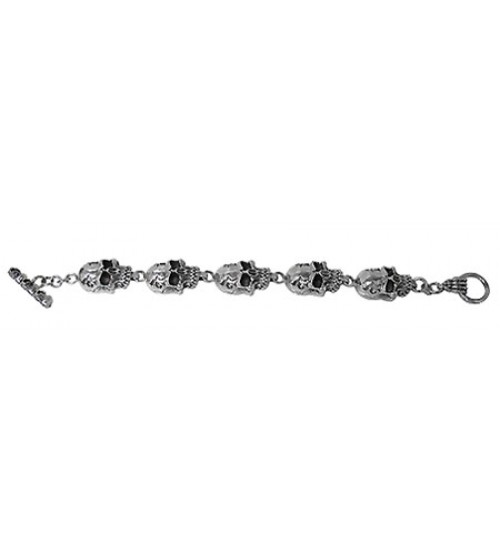 18mm Skull Head Bracelet with Toggle Clasp, 8.5" Length, Sterling Silver